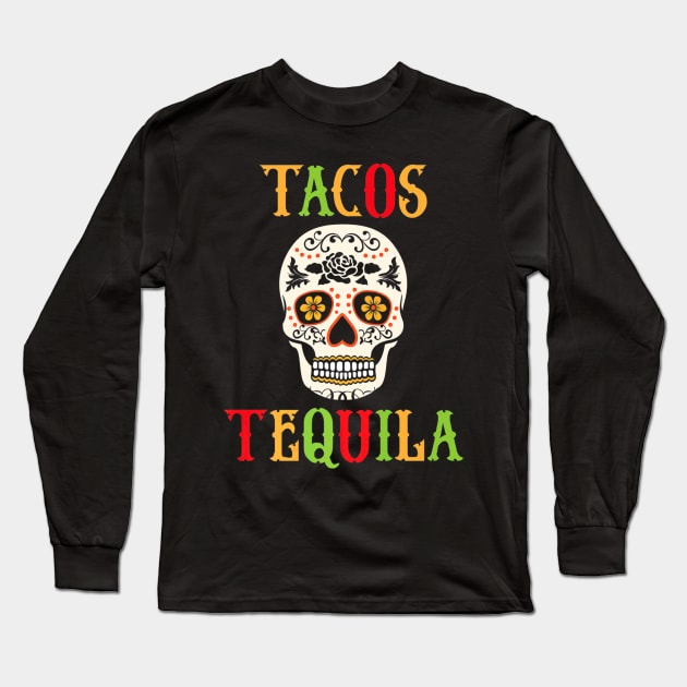 Tequila Skull Design Long Sleeve T-Shirt by Burton Halloween